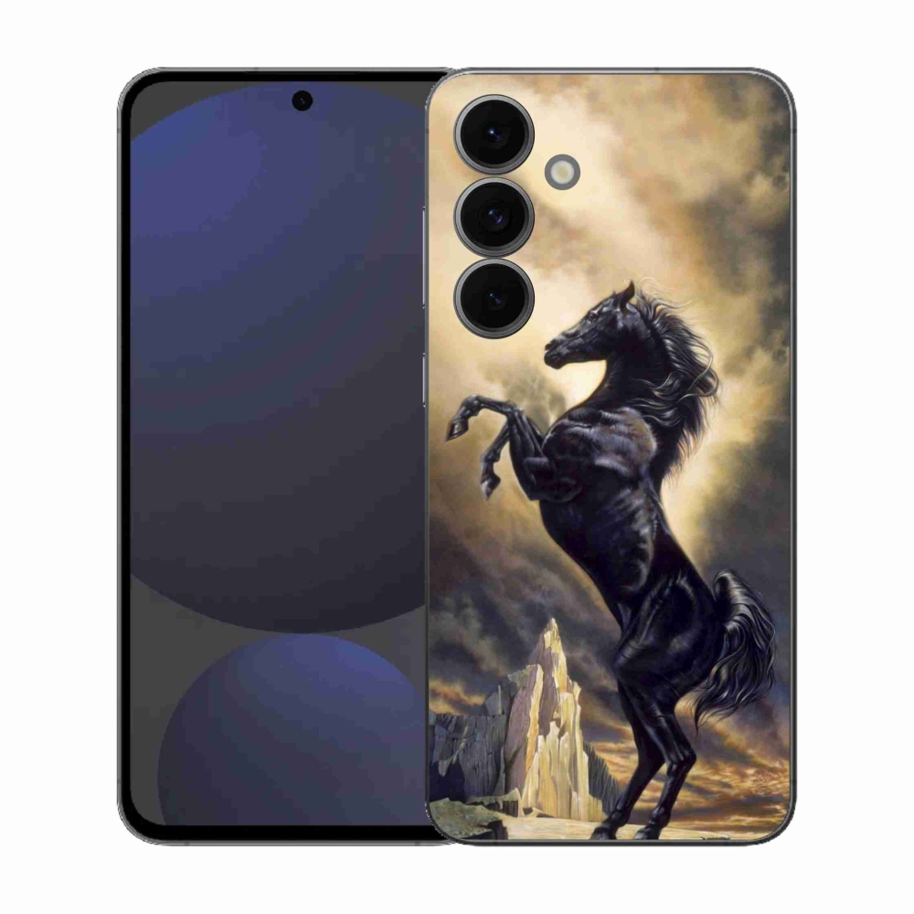 Gélový kryt mmCase na Samsung Galaxy S25 FE - čierny kreslený kôň