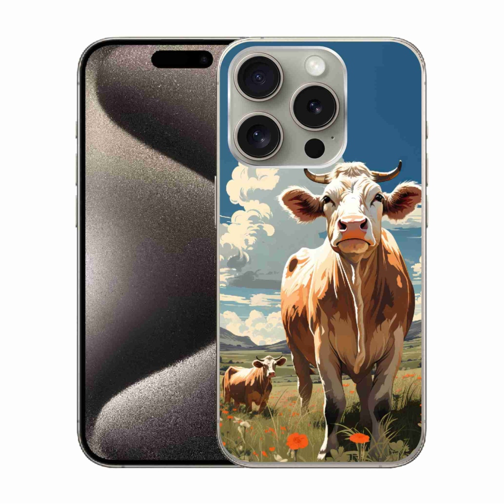 Gélový kryt mmCase na iPhone 15 Pro - kravy na lúke