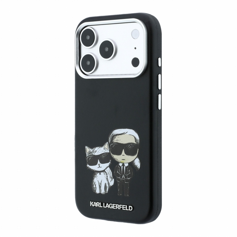 Karl Lagerfeld PU Semi Wrap Smooth Sketch Bodies Magsafe zadný kryt pre iPhone 18 Pro Max, čierny