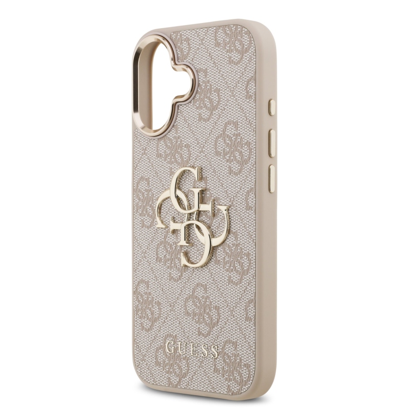 Guess PU kožený 4G kovové logo Gold Frame zadný kryt pre iPhone 17 Pink