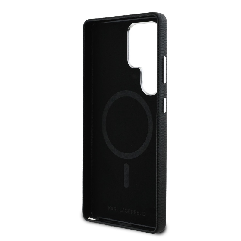 Karl Lagerfeld PU Saffiano Metal Logo a rám Zadný Kryt pre Samsung Galaxy S25 Ultra Black