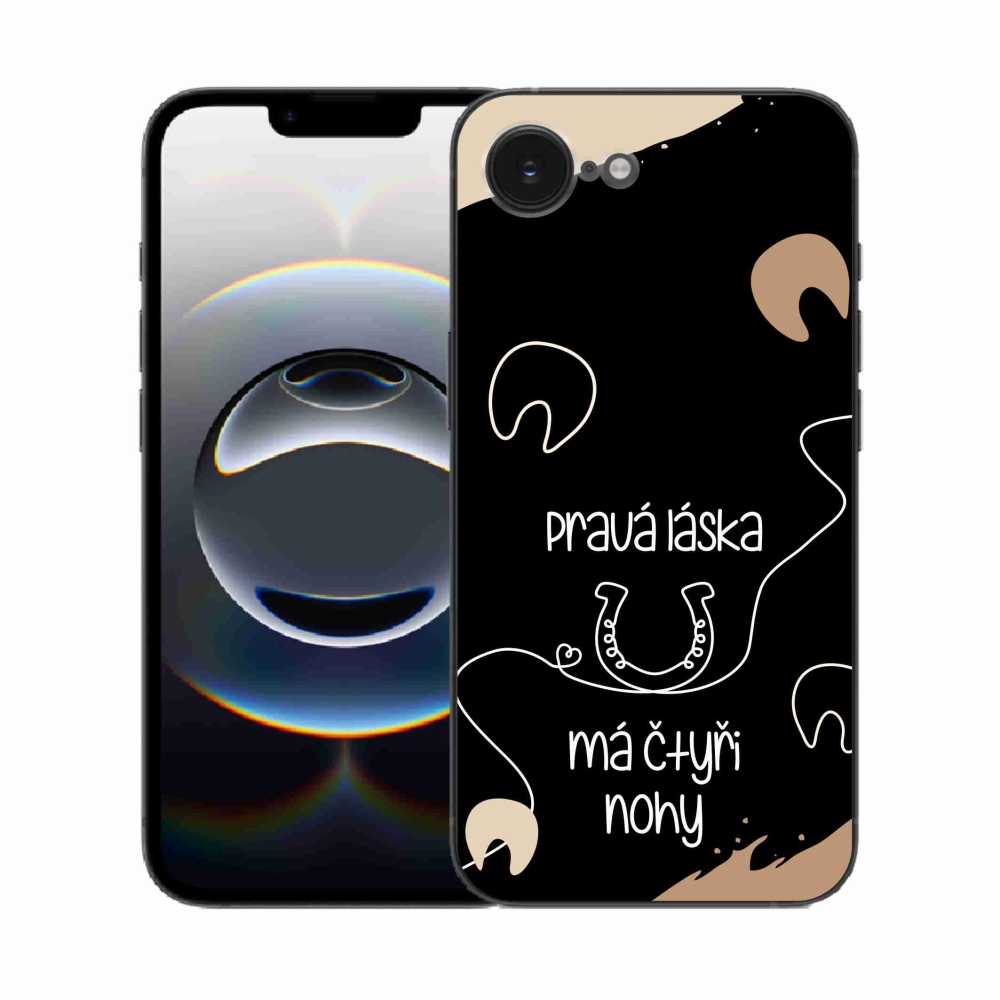 Gélový kryt mmCase na iPhone 16e - konský motív čierne pozadie