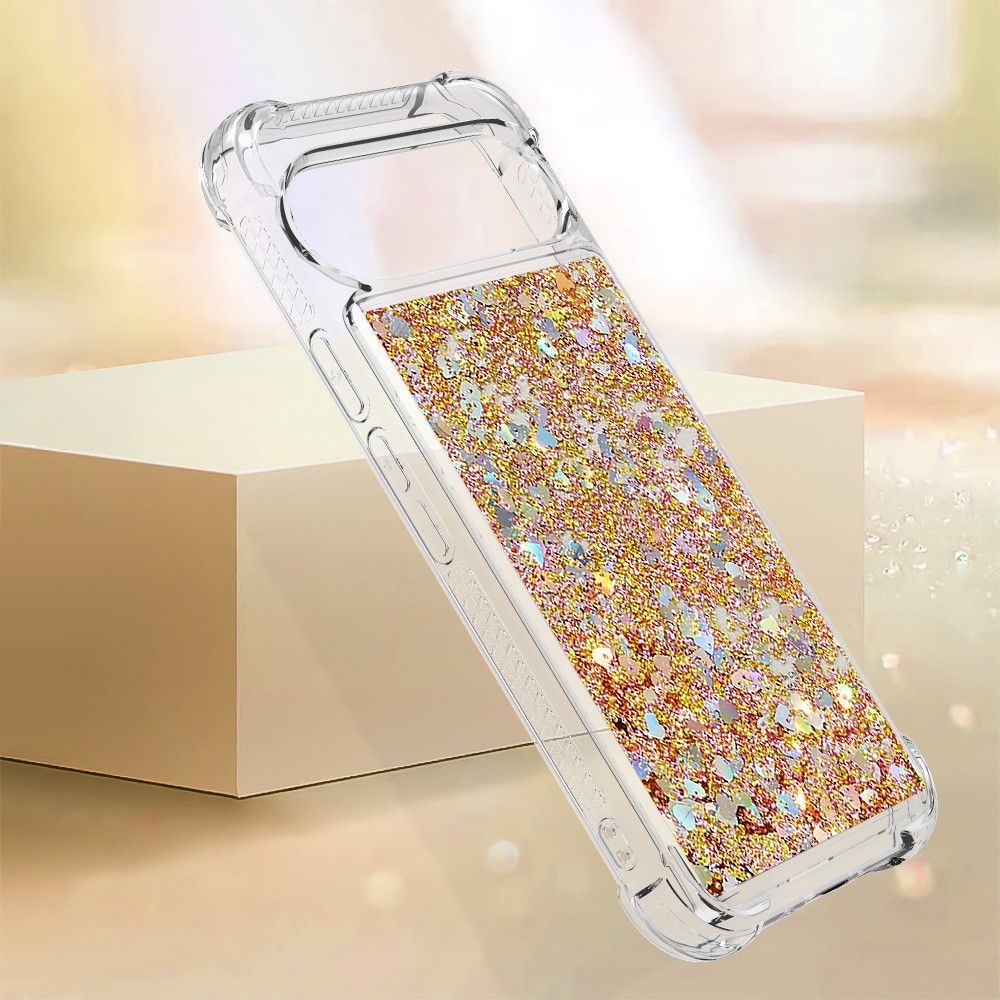 Glitter presýpací gélový obal na Google Pixel 10 Pro/Pixel 10 - zlatý/srdiečka