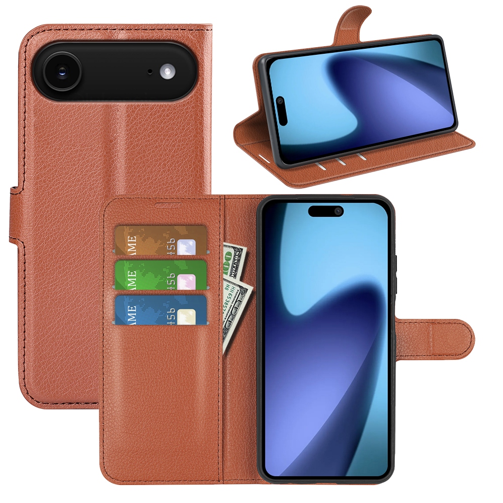 Litchi knižkové púzdro na iPhone 17 Air - hnedé