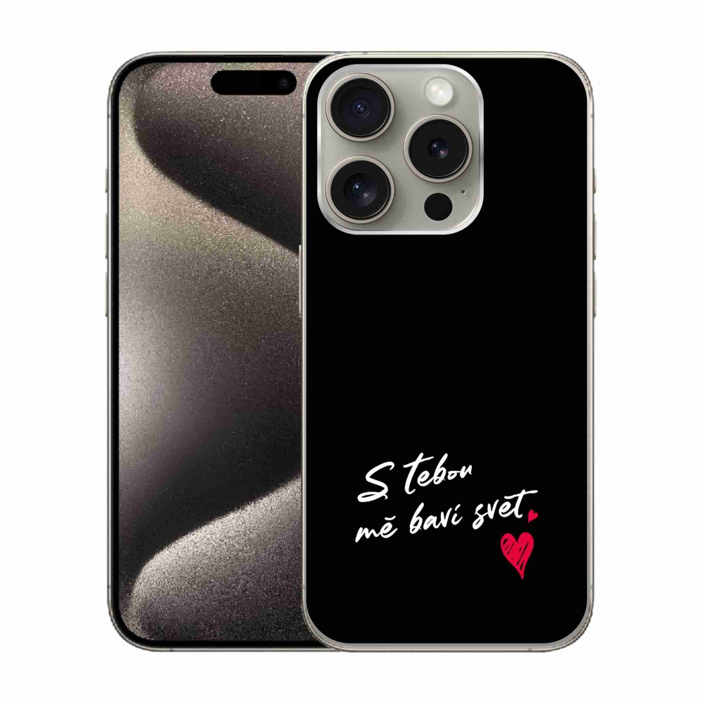 Gélový kryt mmCase na iPhone 15 Pro - zamilovaný text 1 čierne pozadie