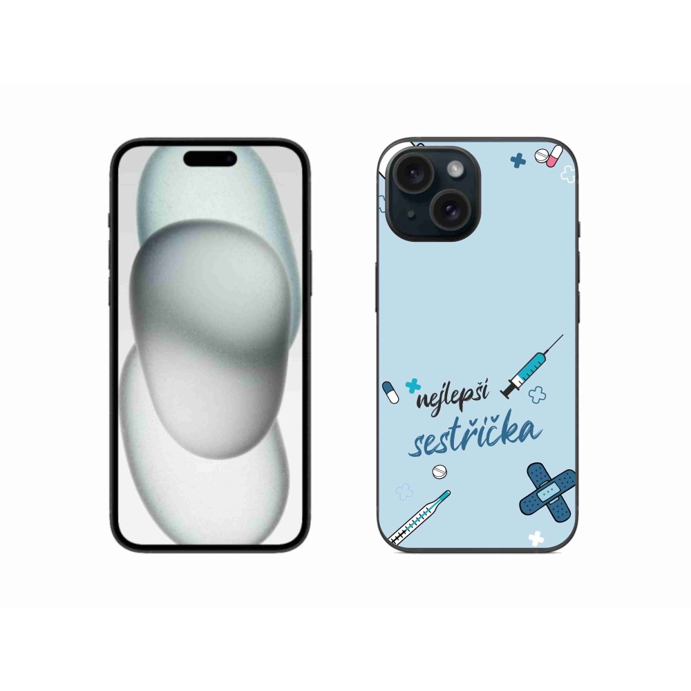 Gélový kryt mmCase na iPhone 15 - najlepšia sestrička modré pozadie