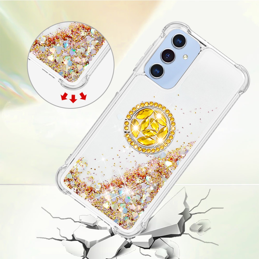 Glitt presýpací gélový obal s krúžkom na prst na Samsung Galaxy A17 5G - zlatý/srdiečka