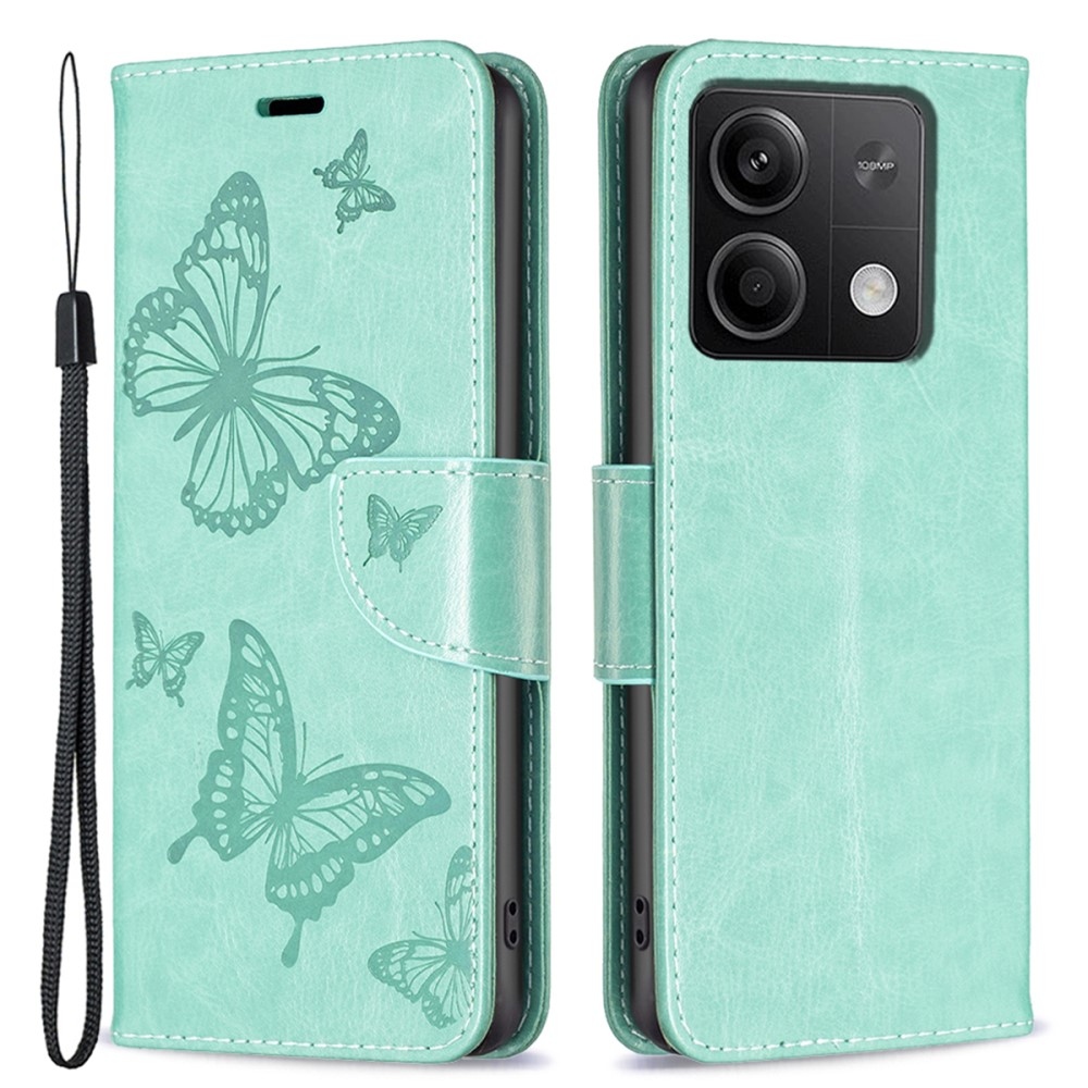 Butterfly knižkové púzdro na Xiaomi Redmi Note 13 5G - modrozelené