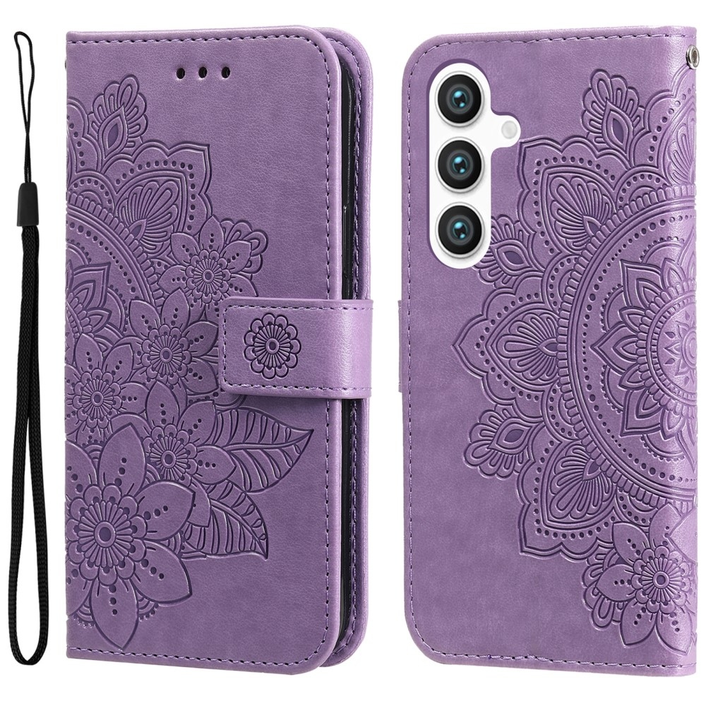 Floral knižkové púzdro na Samsung Galaxy S25+ - fialové