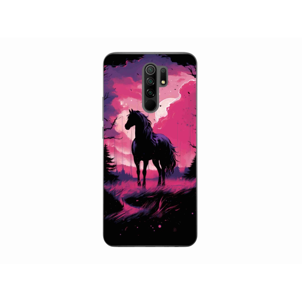 Gelový kryt mmCase na Xiaomi Redmi 9 - černý kreslený kůň 1