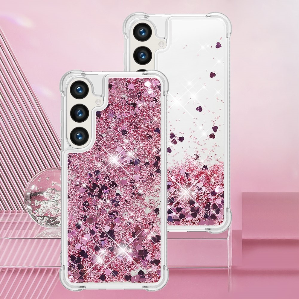 Glitter presýpací gélový obal na mobil Samsung Galaxy S24+ - ružovozlatý/srdiečka