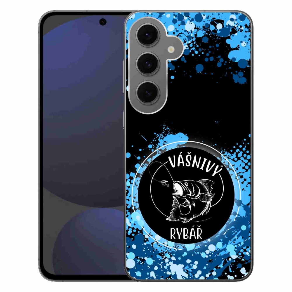 Gélový kryt mmCase na Samsung Galaxy S24 FE - vášnivý rybár čierne pozadie