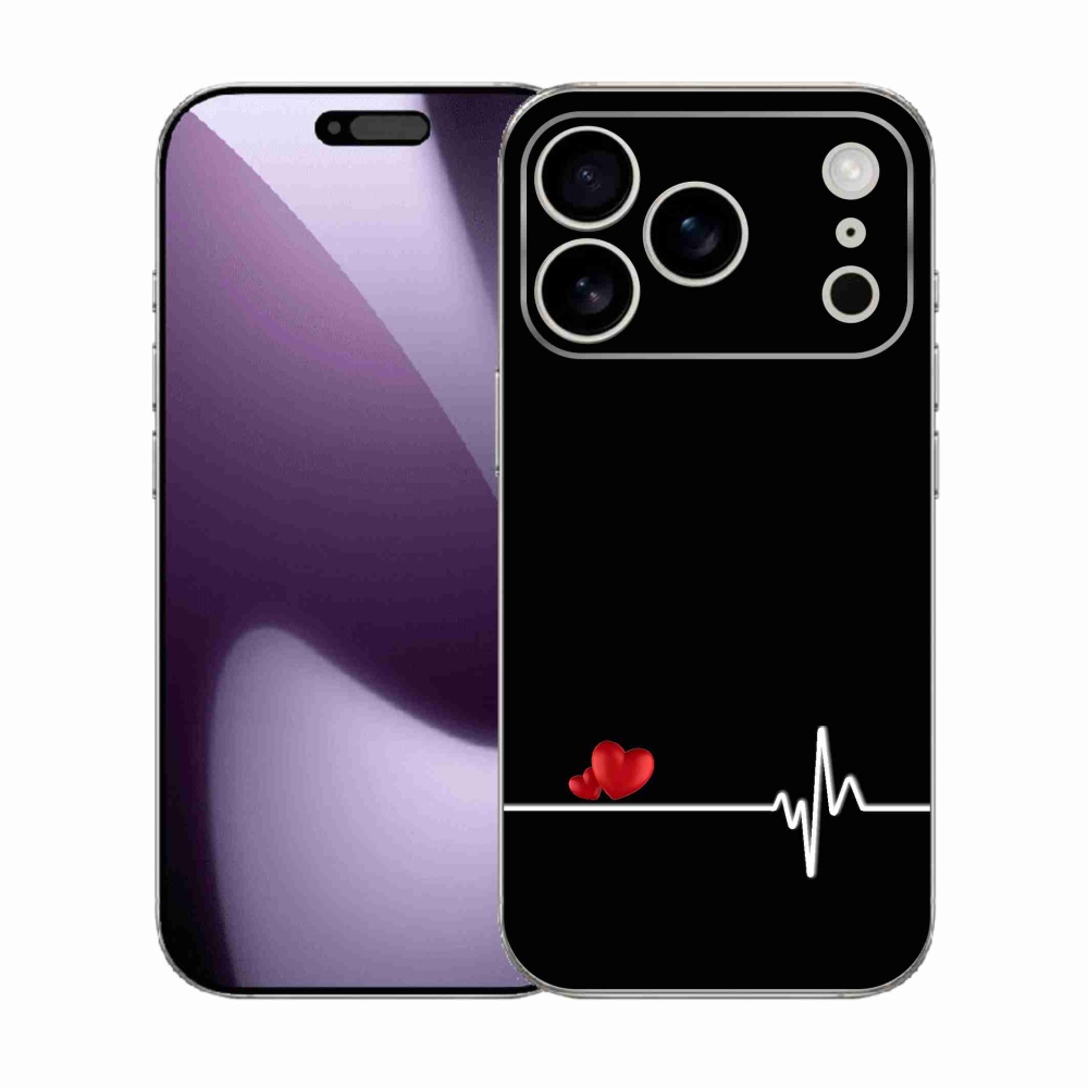 Gélový kryt mmCase na iPhone 17 Pro - srdce a tep čierne pozadie