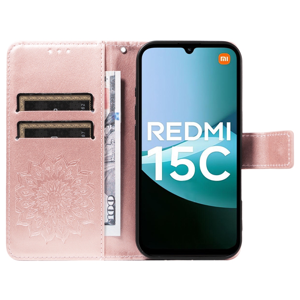 Sunflower knižkové púzdro na Xiaomi Redmi 15C 4G/5G (173mm) - ružovozlaté
