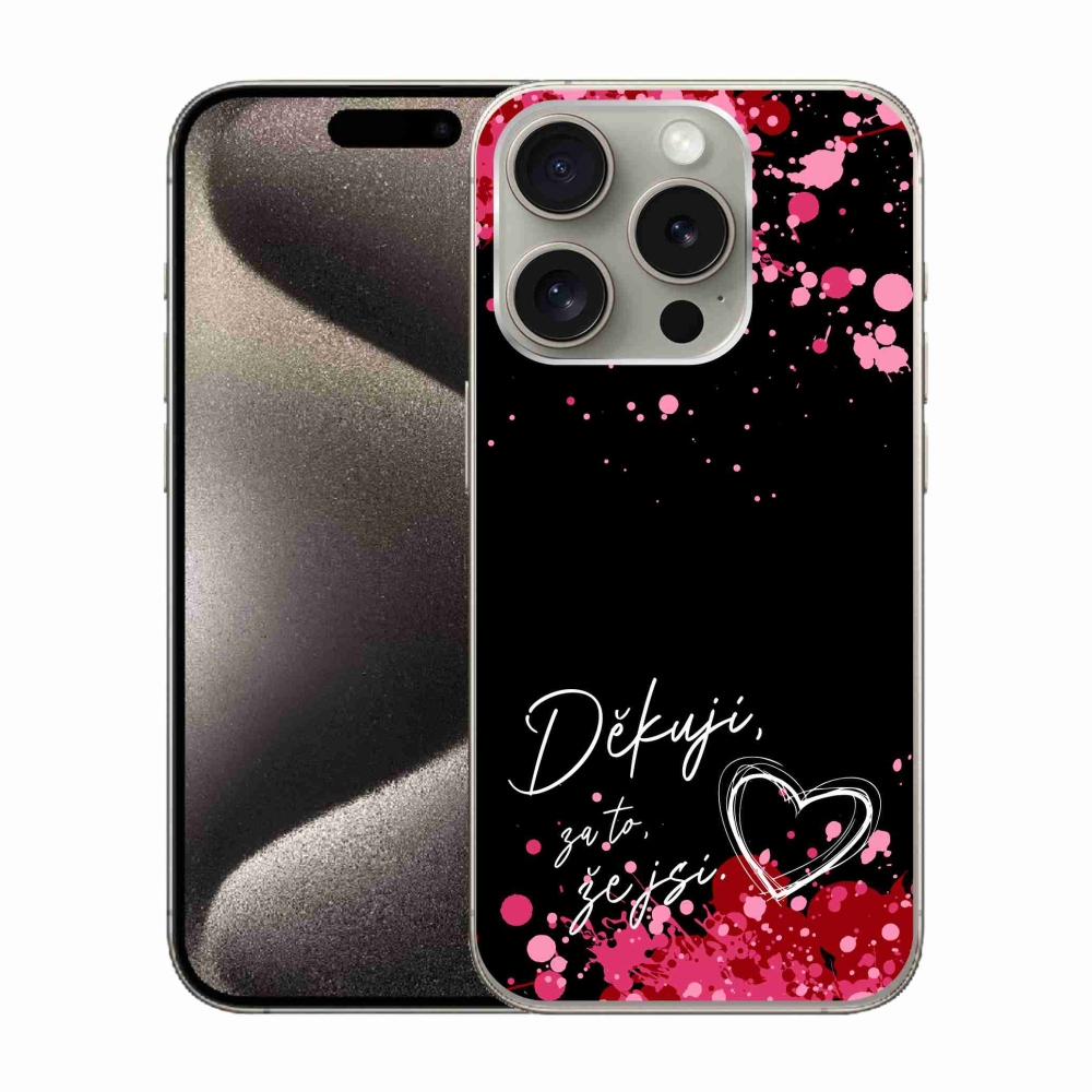 Gélový kryt mmCase na iPhone 15 Pro - zamilovaný text 2 čierne pozadie