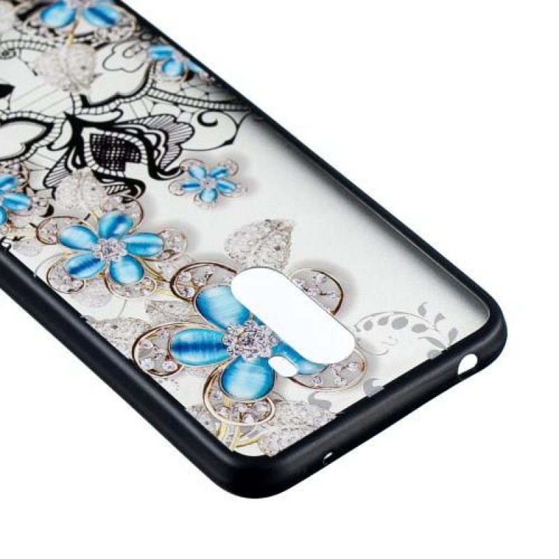 Lace gélový obal s plastovými zády pre Xiaomi Pocophone F1 - modrá kvetina