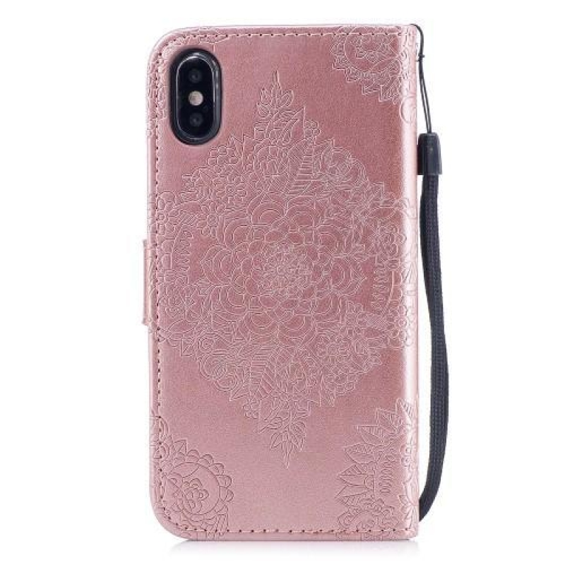 Lace PU kožené puzdro na iPhone X - růžovozlaté