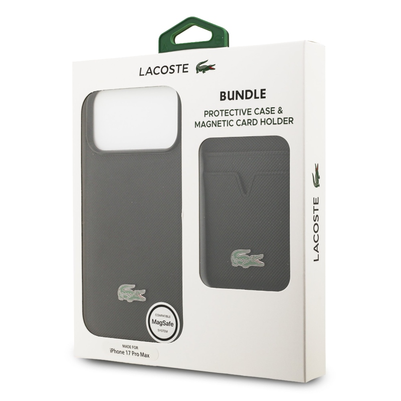 Lacoste Iconic Petit Pique MagSafe zadný kryt + peňaženka pre iPhone 17 Pro Max Black
