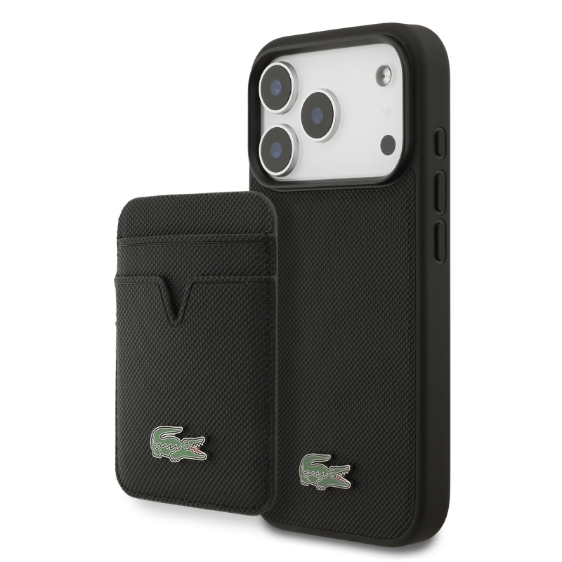 Lacoste Iconic Petit Pique MagSafe zadný kryt + peňaženka pre iPhone 18 Pro, čierna