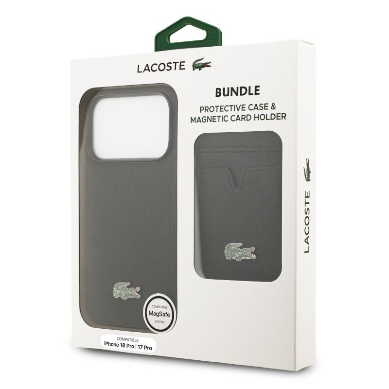 Lacoste Iconic Petit Pique MagSafe zadný kryt + peňaženka pre iPhone 18 Pro, čierna