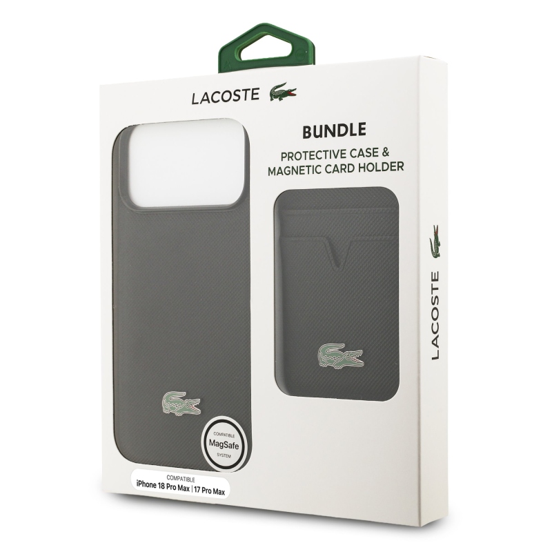 Lacoste Iconic Petit Pique MagSafe zadný kryt + peňaženka pre iPhone 18 Pro Max, čierna