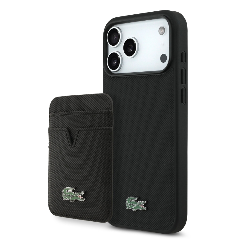 Lacoste Iconic Petit Pique MagSafe zadný kryt + peňaženka pre iPhone 18 Pro Max, čierna