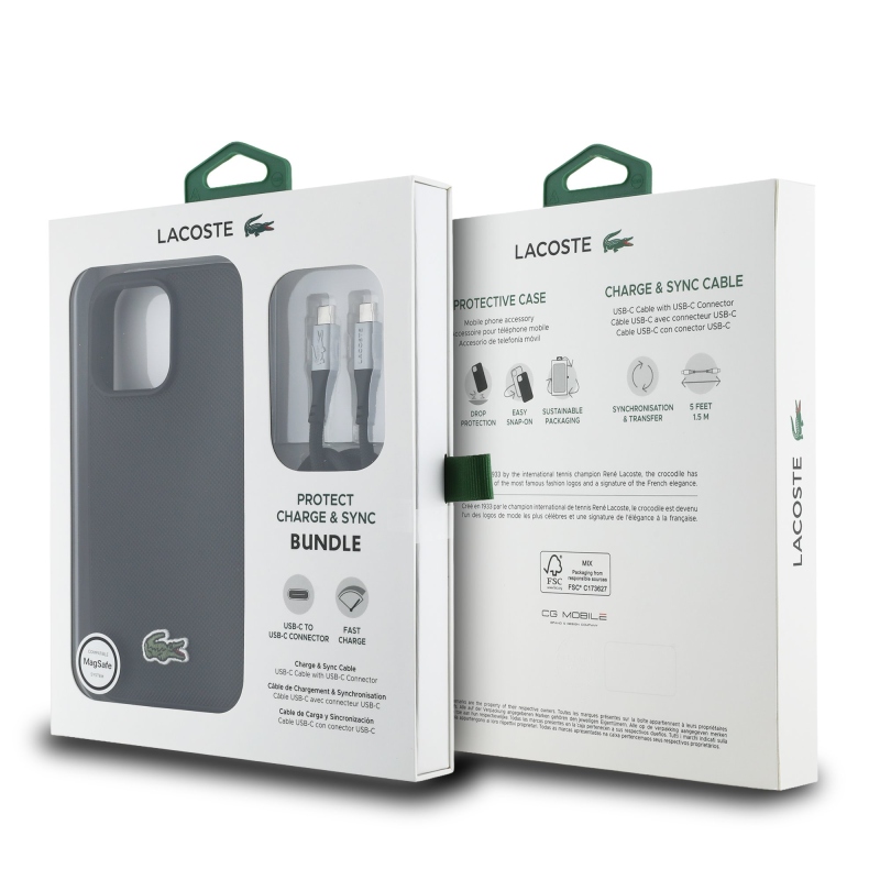 Lacoste Iconic Petit Pique Woven Logo MagSafe zadný kryt pre iPhone 15 Pro Black + dátový kábel USB-C/USB-C