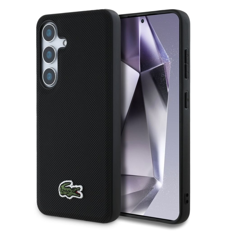 Lacoste Iconic Petit Pique Woven Logo MagSafe zadný kryt pre Samsung Galaxy S25 Black