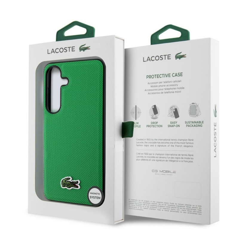 Lacoste Iconic Petit Pique Woven Logo MagSafe zadný kryt pre Samsung Galaxy S25 Green