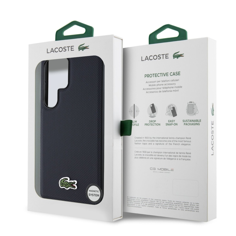 Lacoste Iconic Petit Pique Woven Logo MagSafe zadný kryt pre Samsung Galaxy S25 Ultra Blue