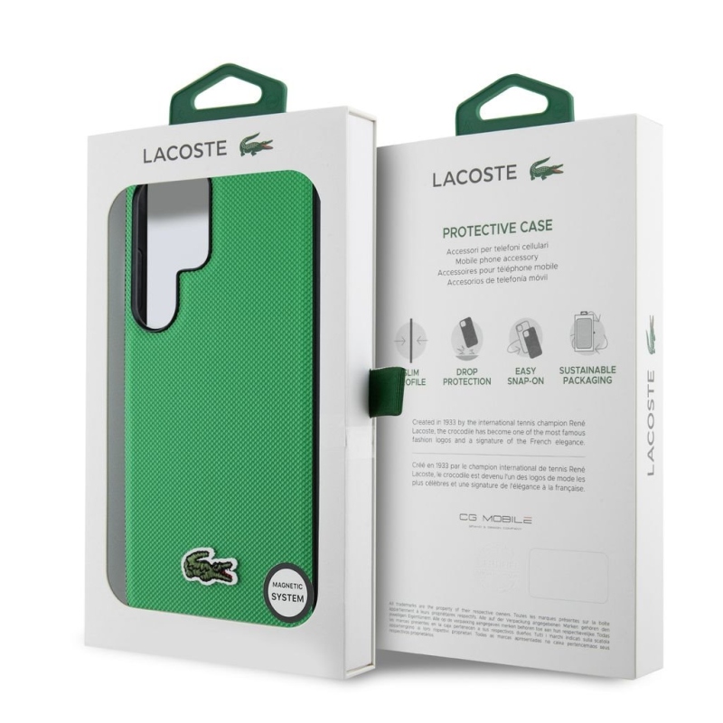 Lacoste Iconic Petit Pique Woven Logo MagSafe zadný kryt pre Samsung Galaxy S25 Ultra Green