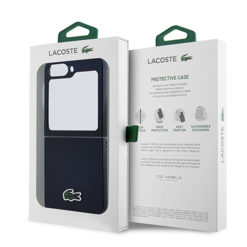 Lacoste Iconic Petit Pique Woven Logo MagSafe Zadný Kryt pre Samsung Galaxy Z Flip 6/7 FE Black