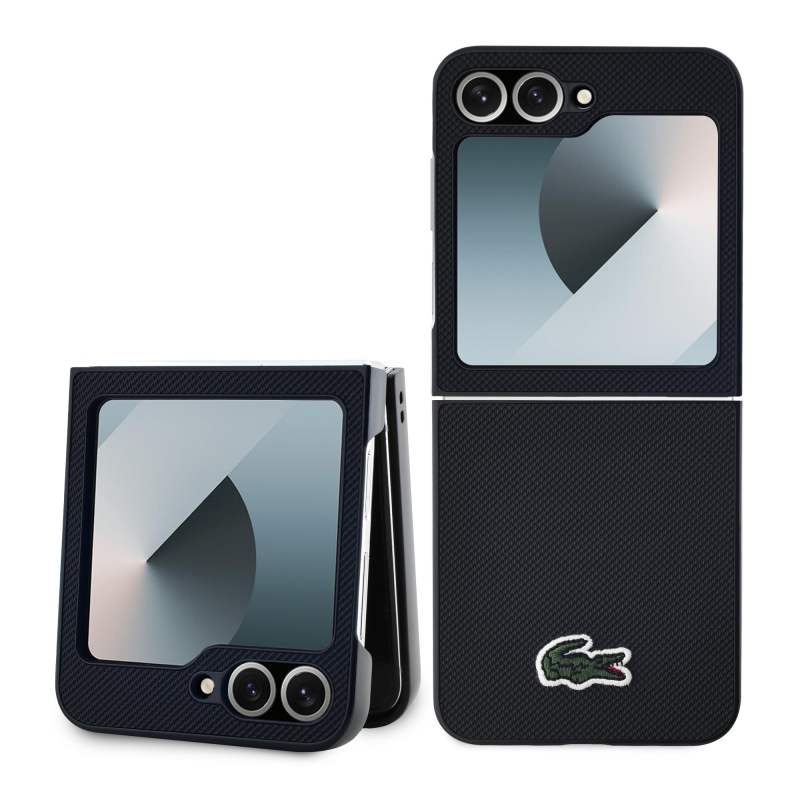 Lacoste Iconic Petit Pique Woven Logo MagSafe Zadný Kryt pre Samsung Galaxy Z Flip 6/7 FE Black
