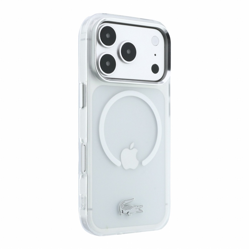 Lacoste IML Frosted Petit Pique Metal Logo MagSafe zadný kryt pre iPhone 18 Pro Max, priehľadný