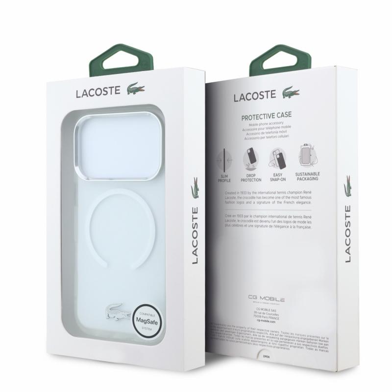 Lacoste IML Frosted Petit Pique Metal Logo MagSafe zadný kryt pre iPhone 18 Pro Max, priehľadný