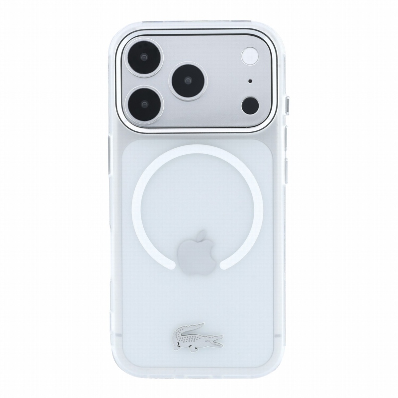 Lacoste IML Frosted Petit Pique Metal Logo MagSafe zadný kryt pre iPhone 18 Pro Max, priehľadný