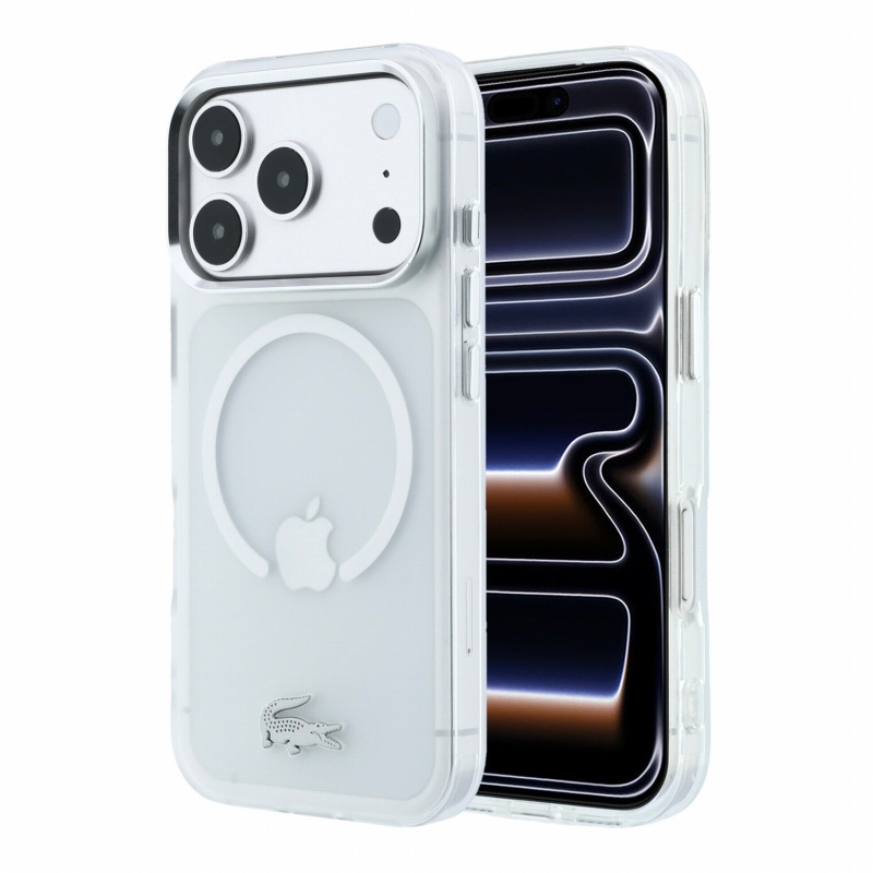 Lacoste IML Frosted Petit Pique Metal Logo MagSafe zadný kryt pre iPhone 18 Pro, priehľadný