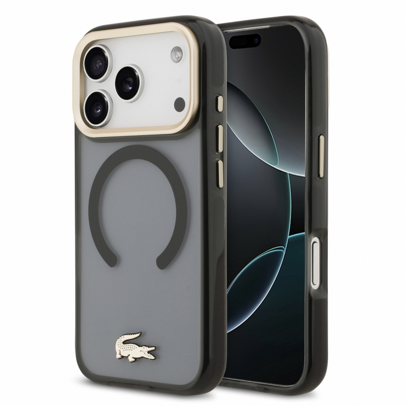 Lacoste IML Shockproof Petit Pique Gold Logo MagSafe zadný kryt pre iPhone 18 Pro Black