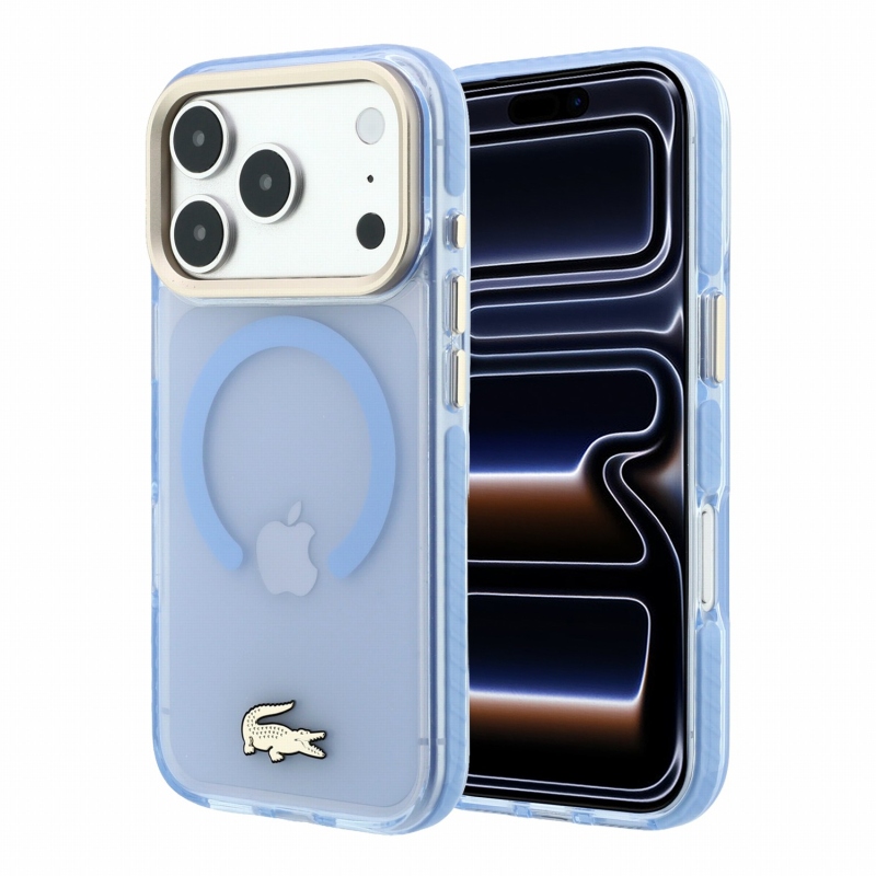 Lacoste IML Shockproof Petit Pique Gold Logo MagSafe zadný kryt pre iPhone 18 Pro Blue
