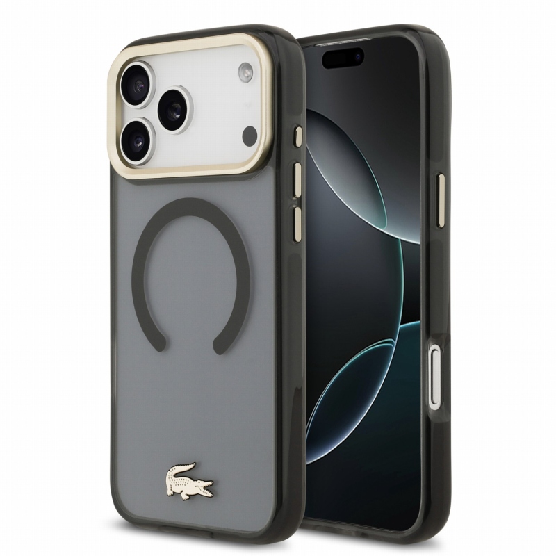 Lacoste IML Shockproof Petit Pique Gold Logo MagSafe zadný kryt pre iPhone 18 Pro Max čierny