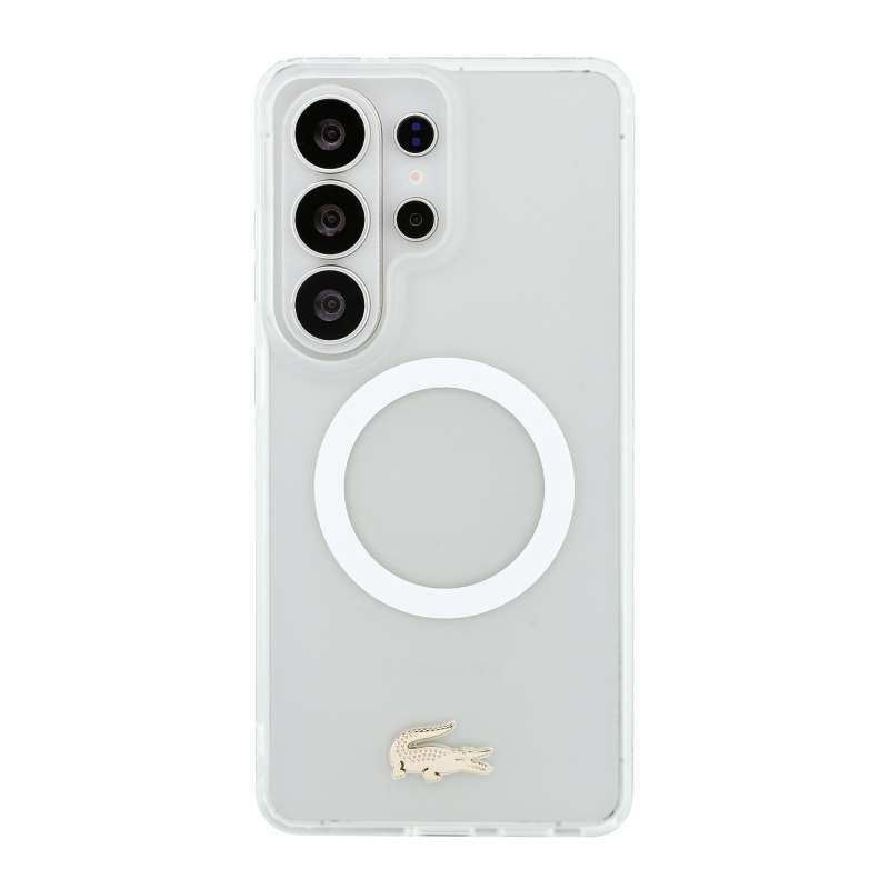 Lacoste PC/TPU matný povrch Gold Logo magnetický zadný kryt pre Samsung Galaxy S26 Ultra White