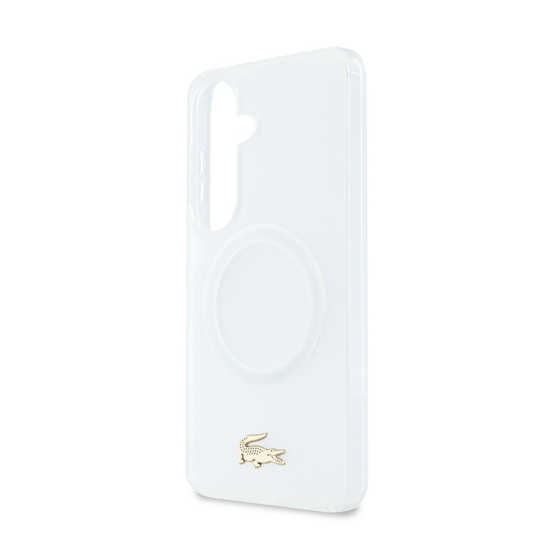Lacoste PC/TPU matný povrch Gold Logo magnetický zadný kryt pre Samsung Galaxy S26 White