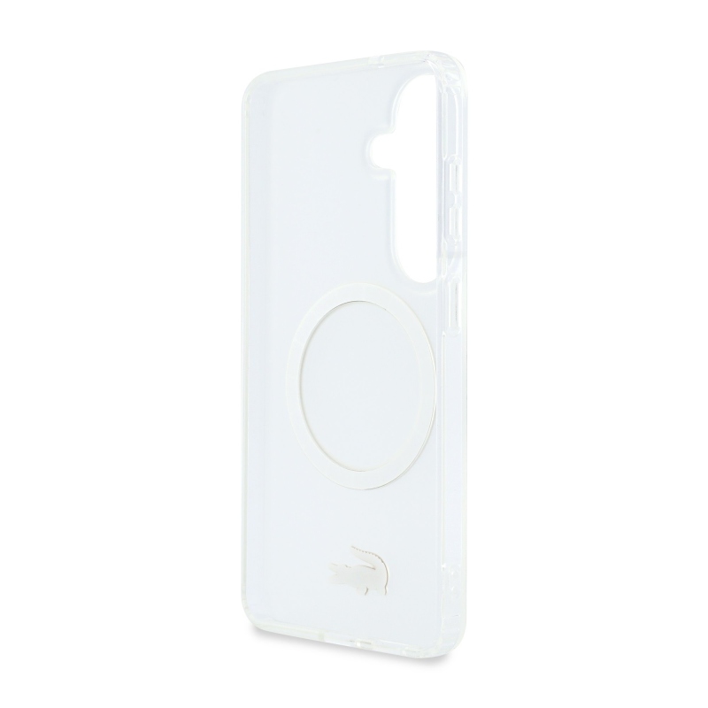 Lacoste PC/TPU matný povrch Gold Logo magnetický zadný kryt pre Samsung Galaxy S26 White