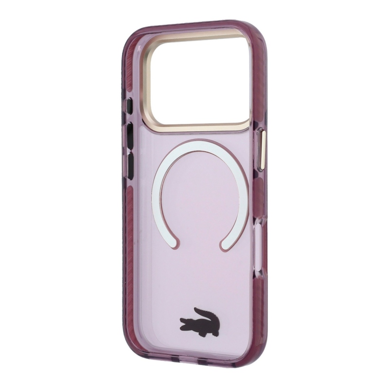 Lacoste PC/TPU zadný kryt s matným povrchom a zlatým logom MagSafe pre iPhone 18 Pro, farba Burgundy