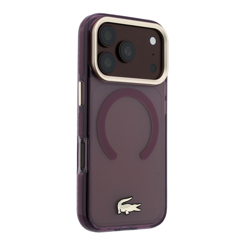 Lacoste PC/TPU zadný kryt s matným povrchom a zlatým logom MagSafe pre iPhone 18 Pro Max, farba Burgundy