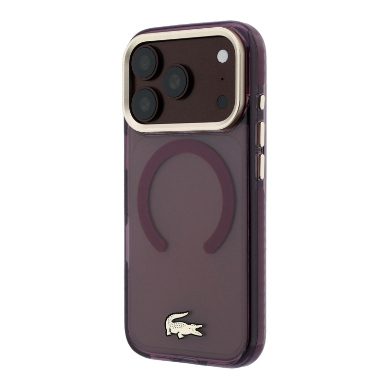 Lacoste PC/TPU zadný kryt s matným povrchom a zlatým logom MagSafe pre iPhone 18 Pro Max, farba Burgundy