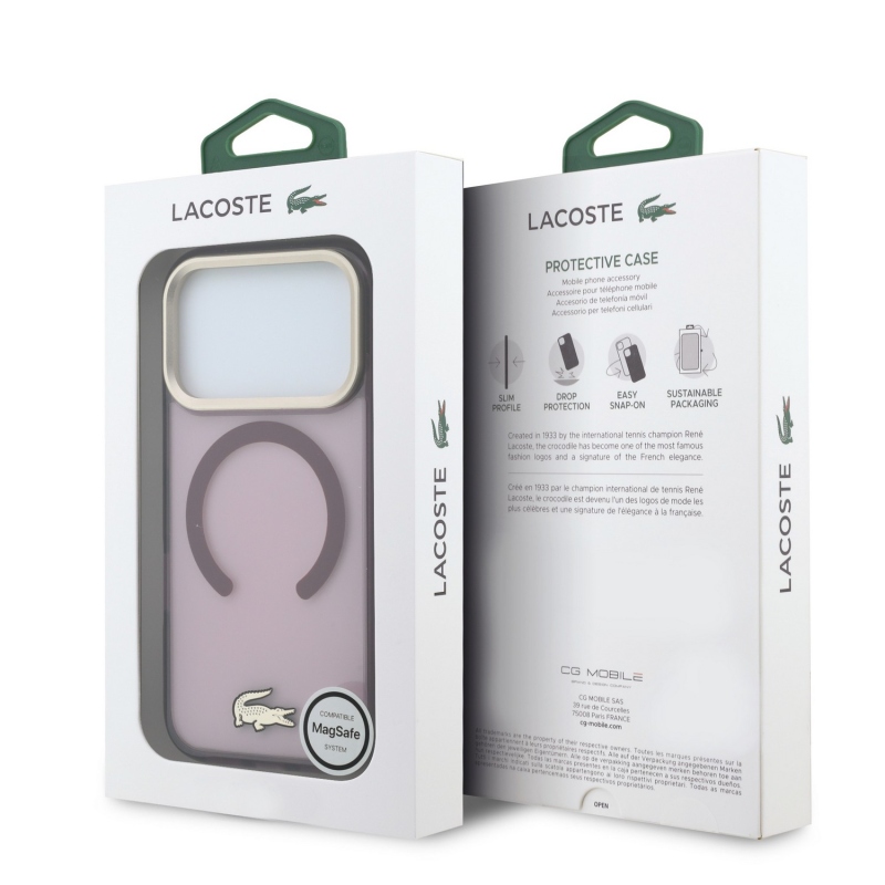 Lacoste PC/TPU zadný kryt s matným povrchom a zlatým logom MagSafe pre iPhone 18 Pro Max, farba Burgundy