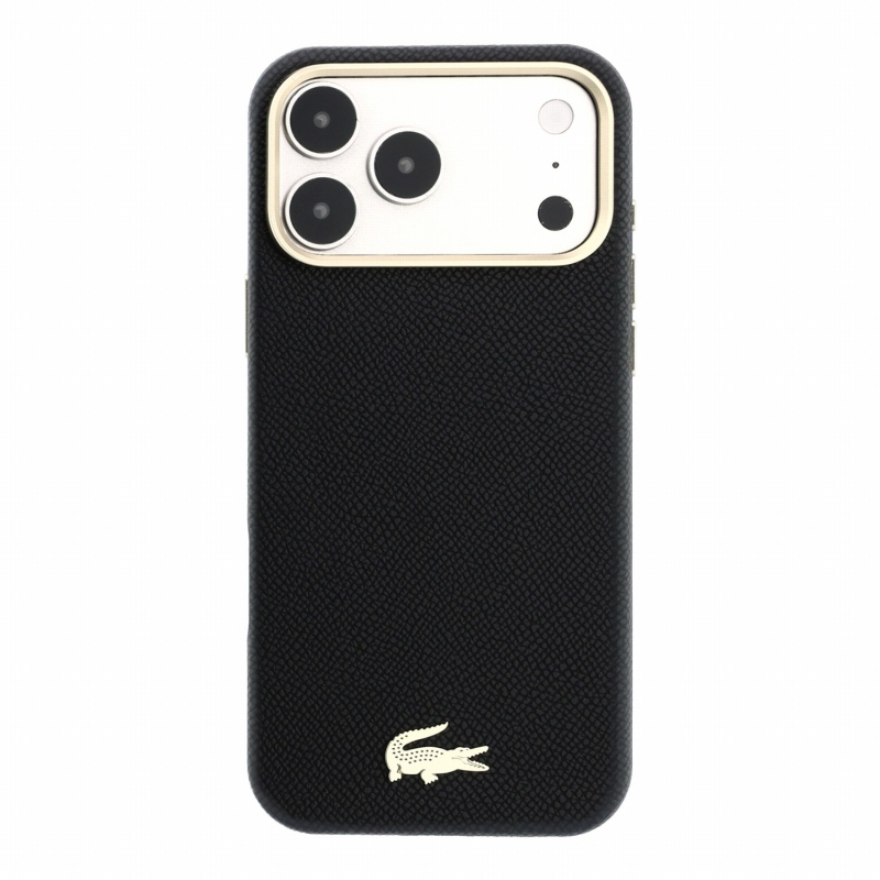 Lacoste PU kožený kryt Champs-Élysées so zlatým logom a MagSafe pre iPhone 18 Pro, čierny