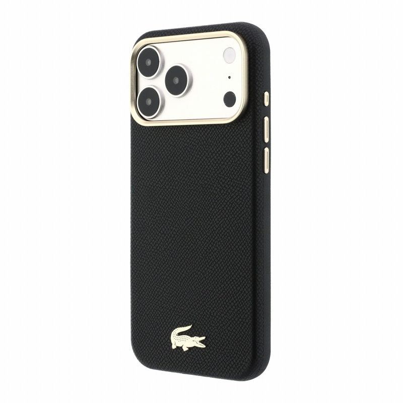 Lacoste PU kožený kryt Champs-Élysées so zlatým logom a MagSafe pre iPhone 18 Pro, čierny