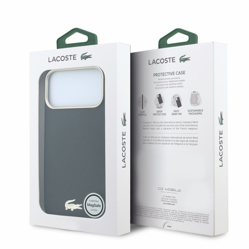 Lacoste PU kožený kryt Champs-Élysées so zlatým logom a MagSafe pre iPhone 18 Pro Max, čierny
